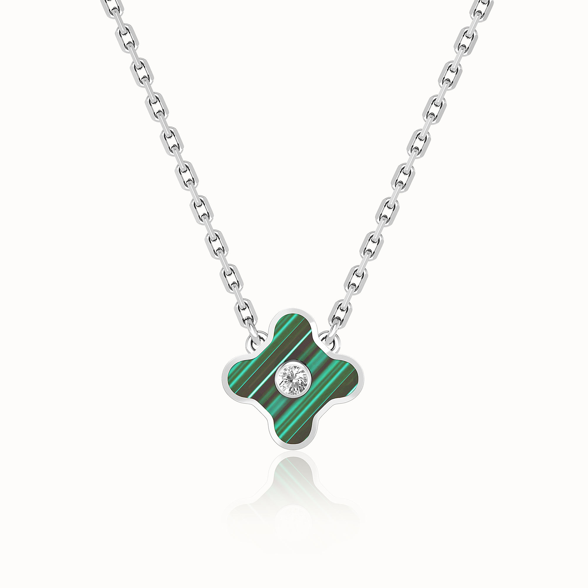 生机LUCK 木18K白金、钻石及孔雀石项链