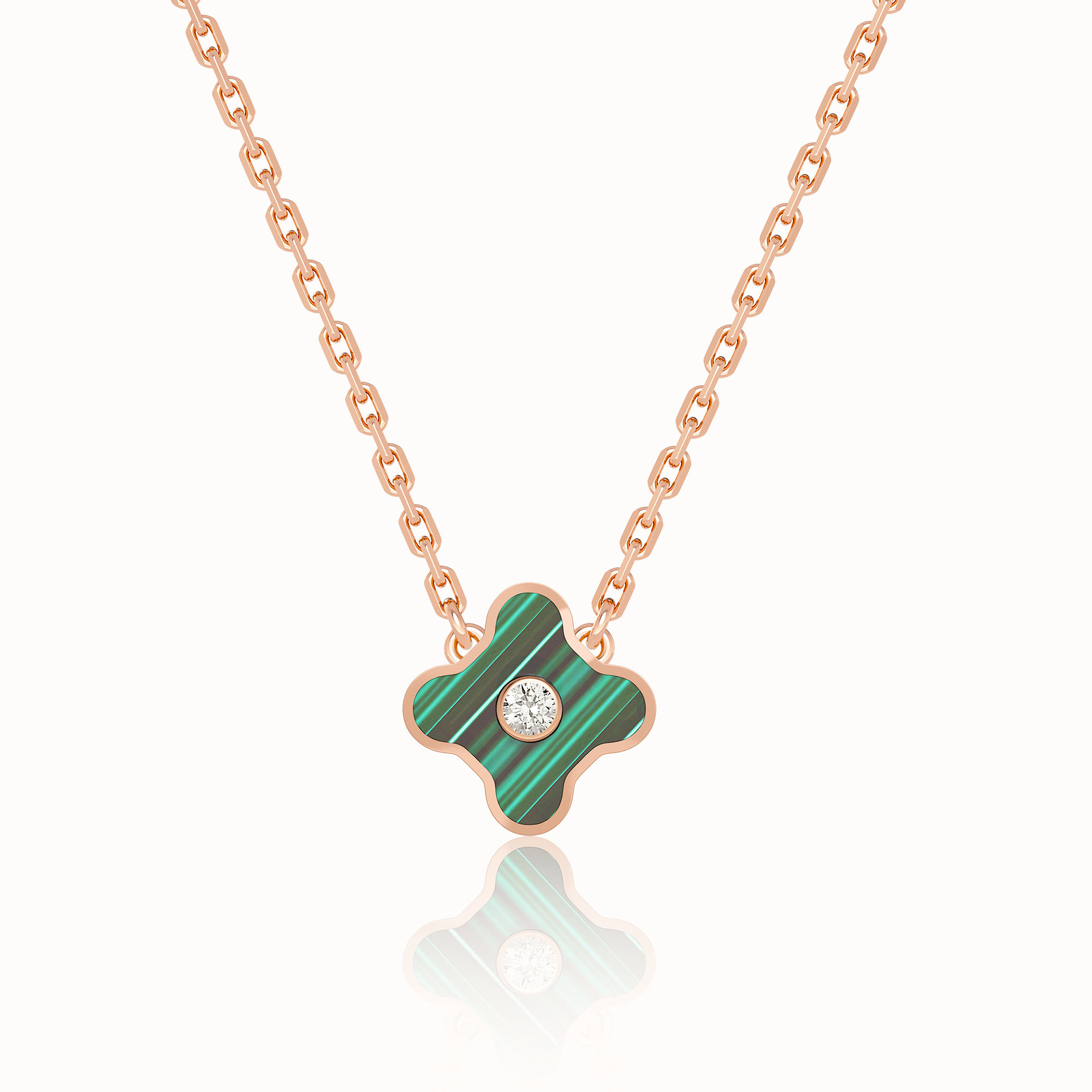 生机LUCK 木18K玫瑰金、钻石及孔雀石项链