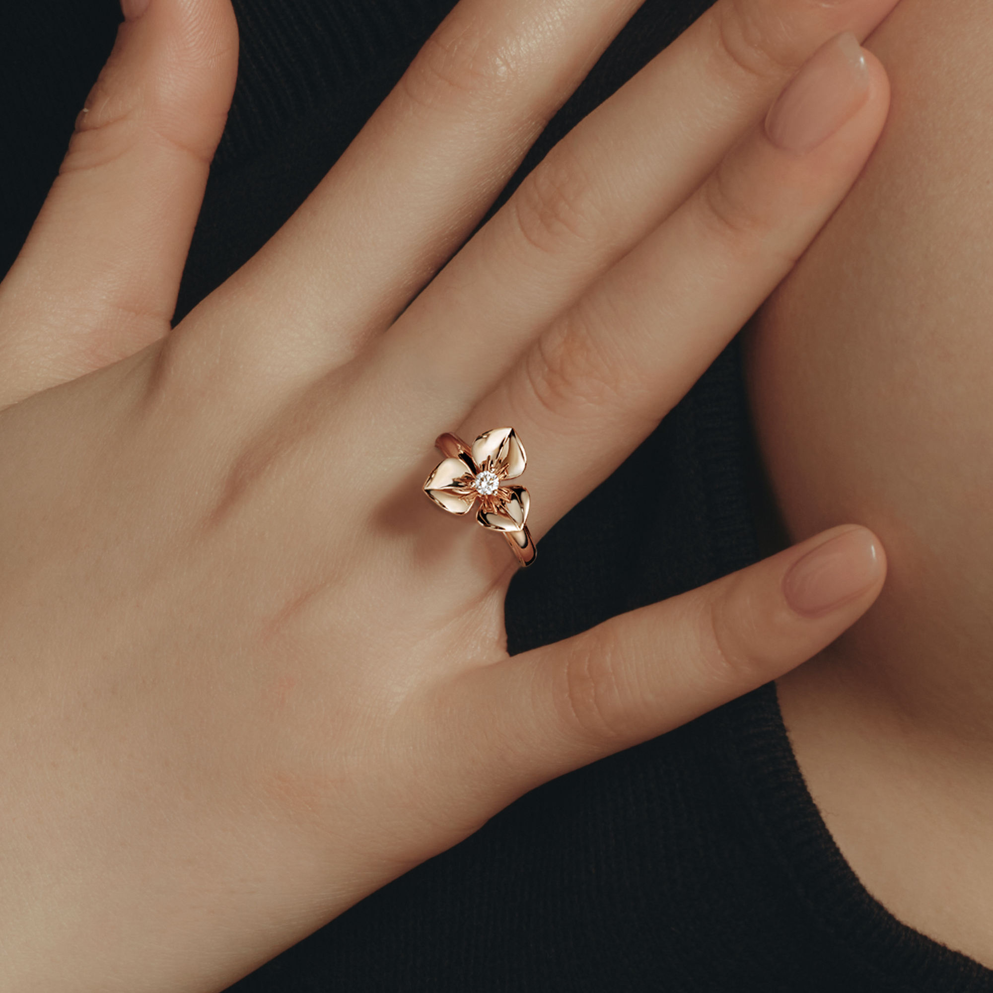 追光UP18K玫瑰金单钻戒指