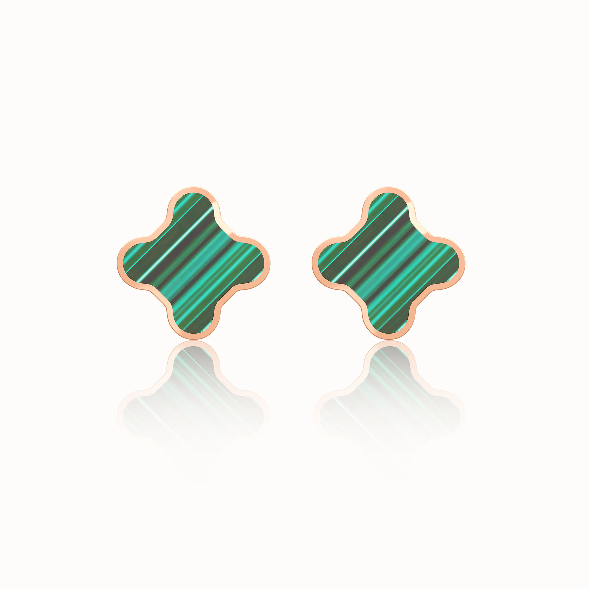 生机LUCK 木18K玫瑰金及孔雀石耳钉